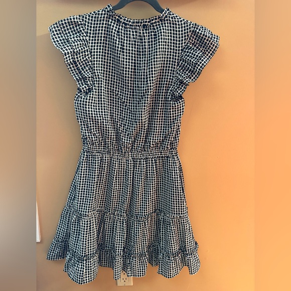 Vineyard Vines Harbor Grid Print Black and White Flutter Sleeve Dress Size Small - Picture 4 of 7